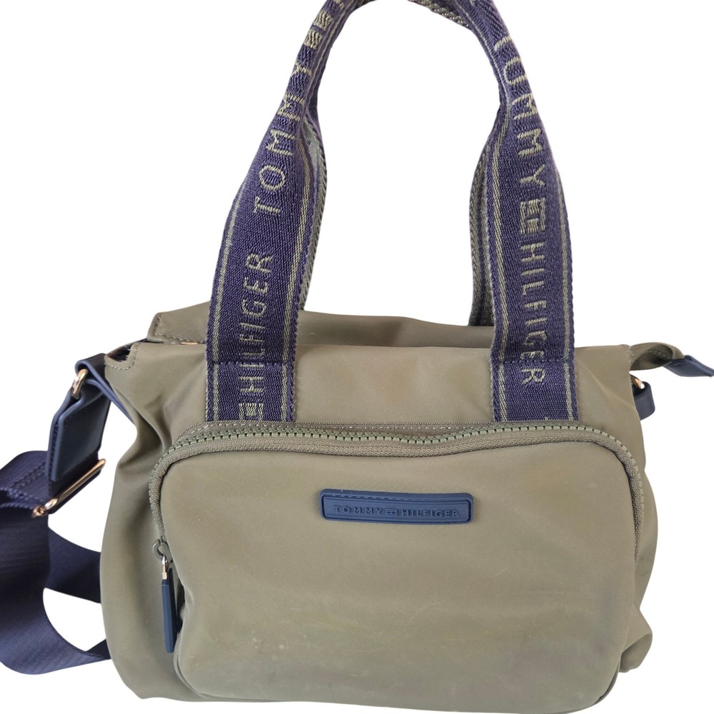Tommy Hilfiger Nylon Crossbody Bag Olive Green Navy Blue Logo Utility Purse